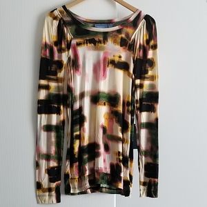 Simply Vera by Vera Wang Abstract Tee Shirt Pink Gold Cream Cream L NWT